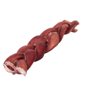 Angled view of a Premium Braided Bully Stick showcasing its braided texture on a plain background