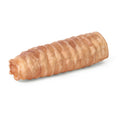 Angled side view of 6-inch beef trachea chew showing ridged, tubular texture and hollow center on white background