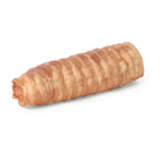 Angled side view of 6-inch beef trachea chew showing ridged, tubular texture and hollow center on white background