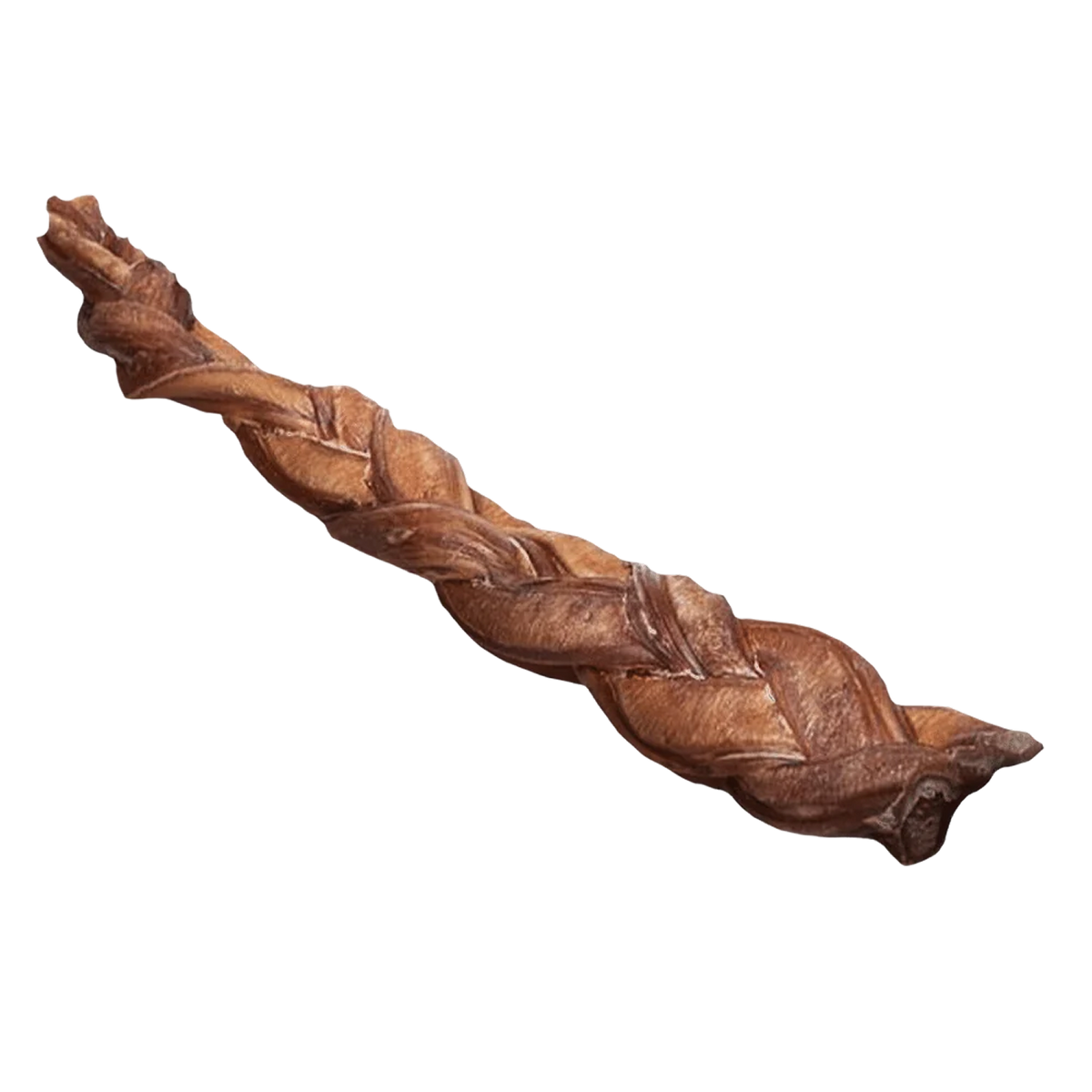 Close-up of a 12-inch MONSTER braided bully stick showcasing its twisted texture on a black background