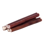 Angled view of regular 6-inch bully sticks showcasing baked brown texture on white background