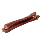 Angled view of 10 to 12 inch American jumbo smoked bully sticks showcasing their brown color on a transparent background
