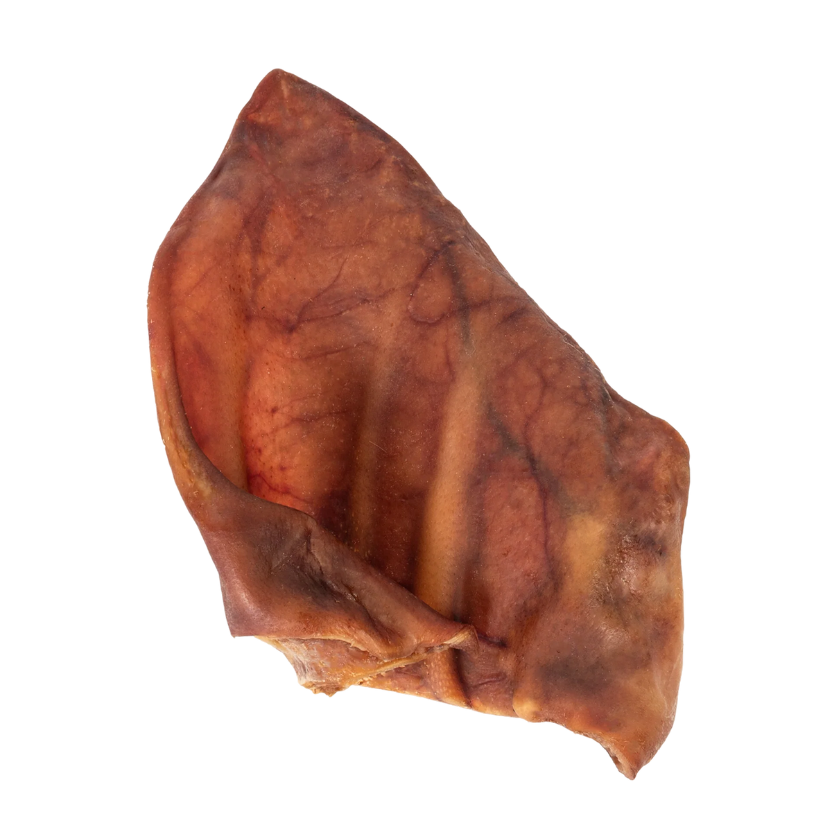Close-up of Pig Ears dog chew showcasing its natural shape and texture on a transparent background