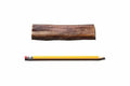 Top-down of Monster USA 5–7 inch bully stick showing meat texture and size with a pencil for scale on white background