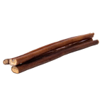Angled view of Hickory Smoked Bully Sticks showcasing three brown chew sticks with a transparent background