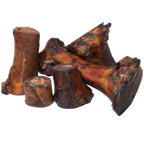 Angled view of smoked beef marrow bones showcasing browned smoked exteriors and cut marrow ends on a transparent background