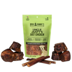Front view of Summer Treat Bundle showcasing a green treat pouch with assorted dog treats on a white background