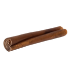 Angled view of beef cheek sticks showcasing rolled ends on a black background