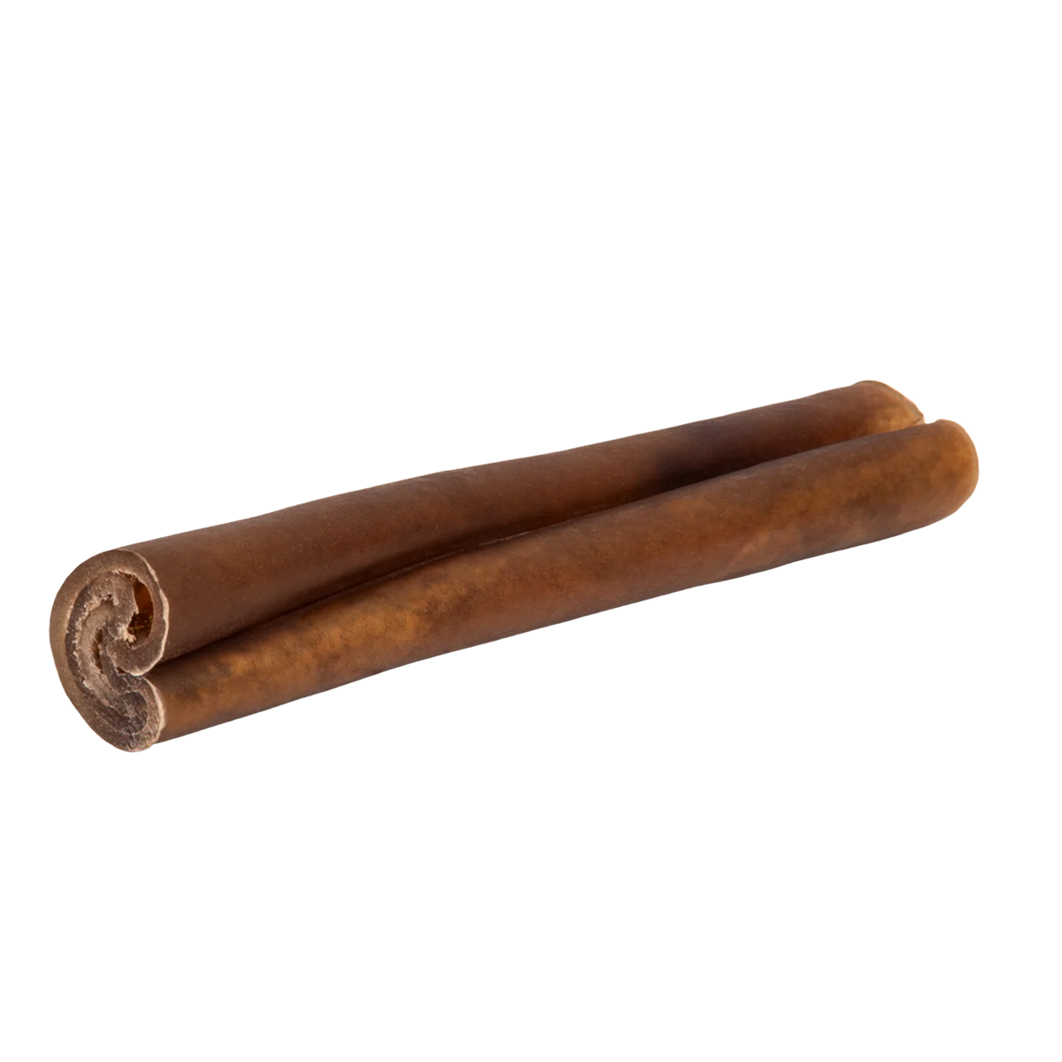 Angled view of beef cheek sticks showcasing rolled ends on a black background