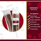 Bully sticks with beef pizzle ingredients and benefits including grass fed beef, natural, digestible, long lasting chews