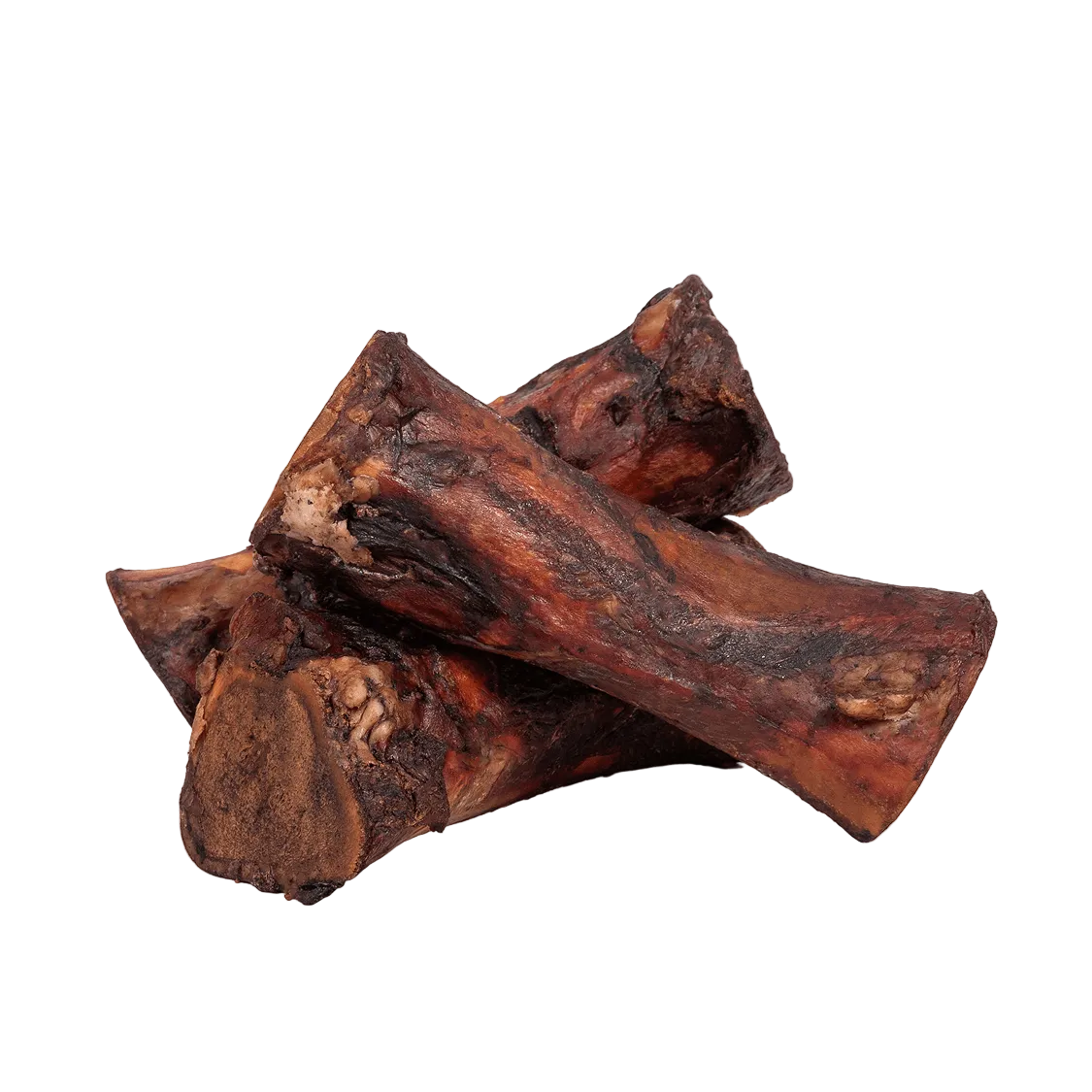 Close-up view of Smoked Beef Marrow Bone showcasing hickory-smoked beef marrow bones on a plain background