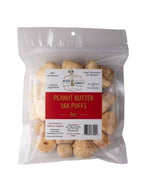 Front view of 5oz Peanut Butter Yak Puffs bag with red label and Mika & Sammy’s logo in clear pouch on white background
