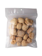 Front view of 5 oz bag of Peanut Butter Yak Cheese Puffs showing chunky cheese puffs inside a clear resealable bag on white background