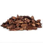 Front view of dehydrated pork lung treats showing bite-sized irregular pieces on a white background